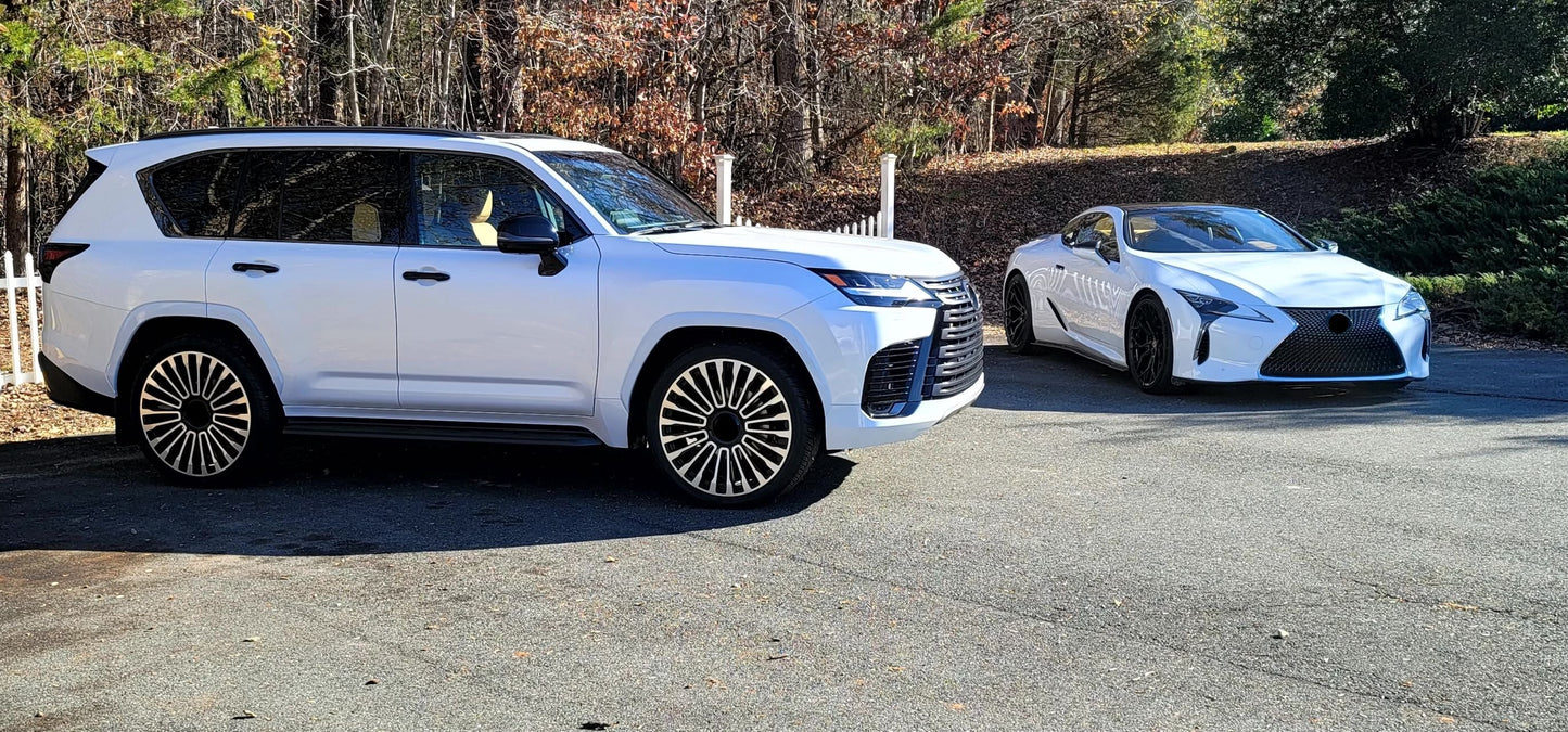 We produced premium quality forged wheels rims for LEXUS LX600 2021+ Our wheels sizes: Front 24 x 10 ET 50 Rear 24 x 10 ET 50 Finishing: Black Diamond Forged wheels can be produced in any wheel specs by your inquiries and we can provide our specs