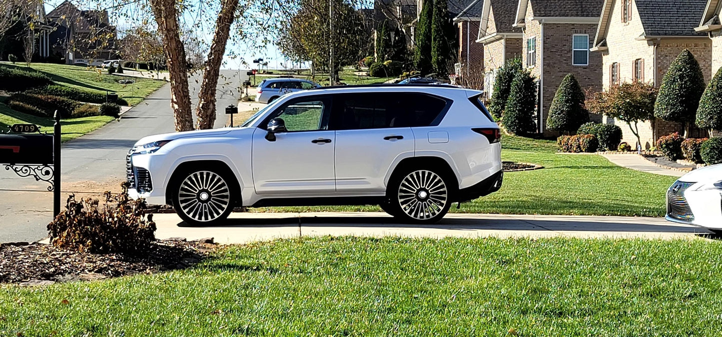 We produced premium quality forged wheels rims for LEXUS LX600 2021+ Our wheels sizes: Front 24 x 10 ET 50 Rear 24 x 10 ET 50 Finishing: Black Diamond Forged wheels can be produced in any wheel specs by your inquiries and we can provide our specs